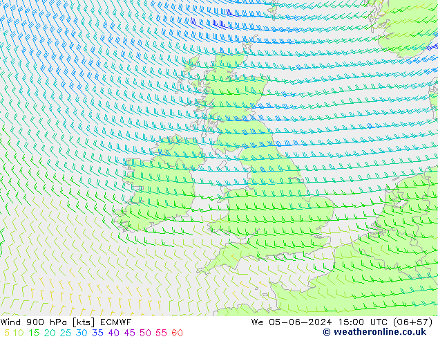 wiatr 900 hPa ECMWF śro. 05.06.2024 15 UTC