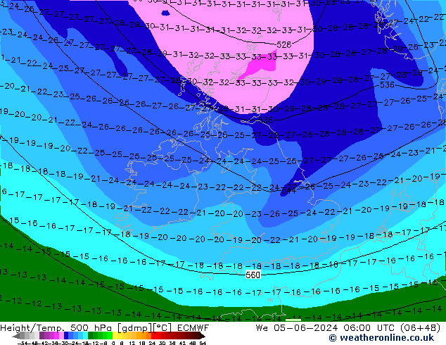 Z500/Yağmur (+YB)/Z850 ECMWF Çar 05.06.2024 06 UTC