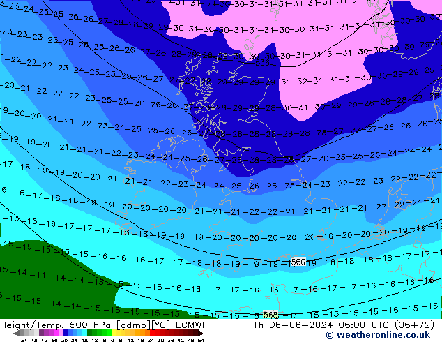 Z500/Rain (+SLP)/Z850 ECMWF jue 06.06.2024 06 UTC