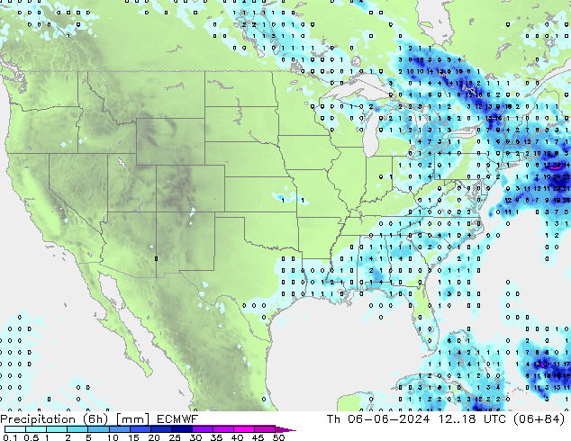 Precipitation (6h) ECMWF Th 06.06.2024 18 UTC