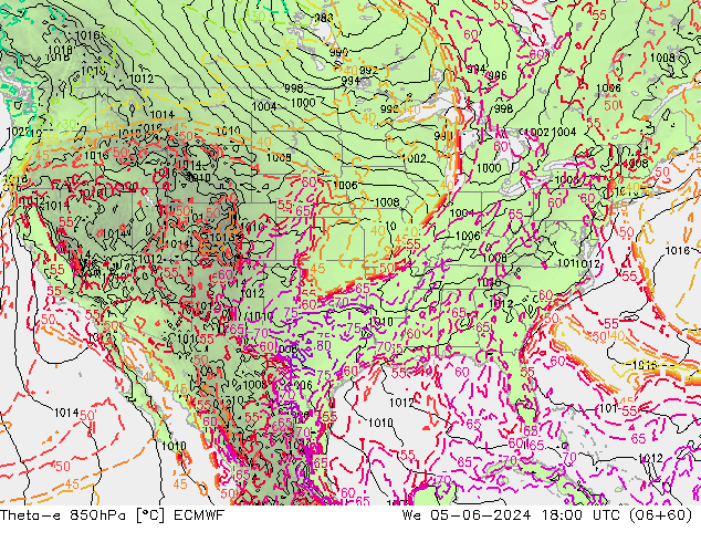 Theta-e 850hPa ECMWF śro. 05.06.2024 18 UTC