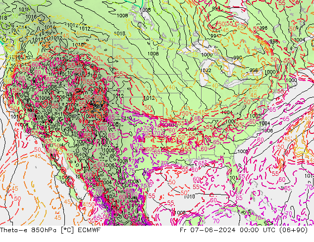 Theta-e 850hPa ECMWF Pá 07.06.2024 00 UTC