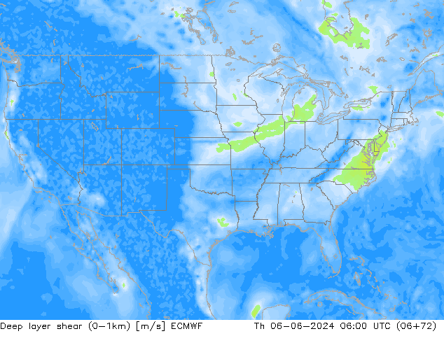 Deep layer shear (0-1km) ECMWF jeu 06.06.2024 06 UTC