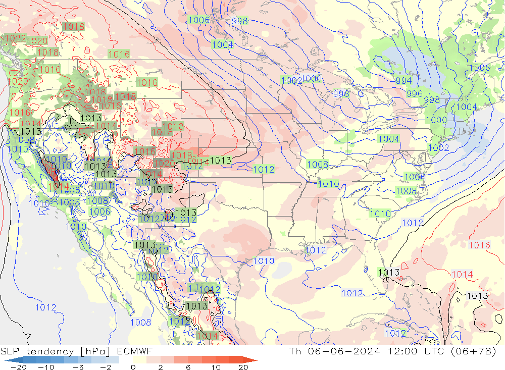 SLP tendency ECMWF Th 06.06.2024 12 UTC