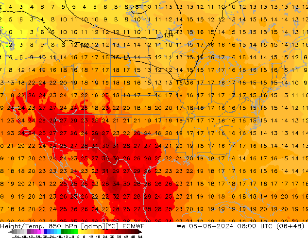 Z500/Rain (+SLP)/Z850 ECMWF mer 05.06.2024 06 UTC