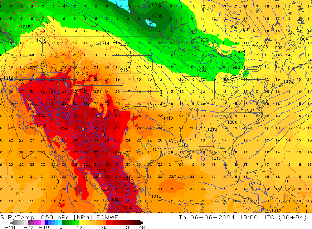 SLP/Temp. 850 hPa ECMWF czw. 06.06.2024 18 UTC