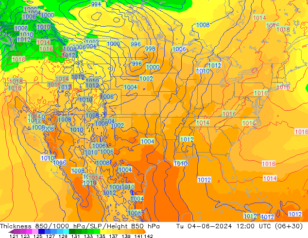 Schichtdicke 850-1000 hPa ECMWF Di 04.06.2024 12 UTC