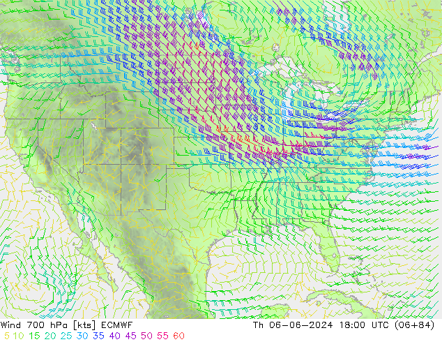 Rüzgar 700 hPa ECMWF Per 06.06.2024 18 UTC