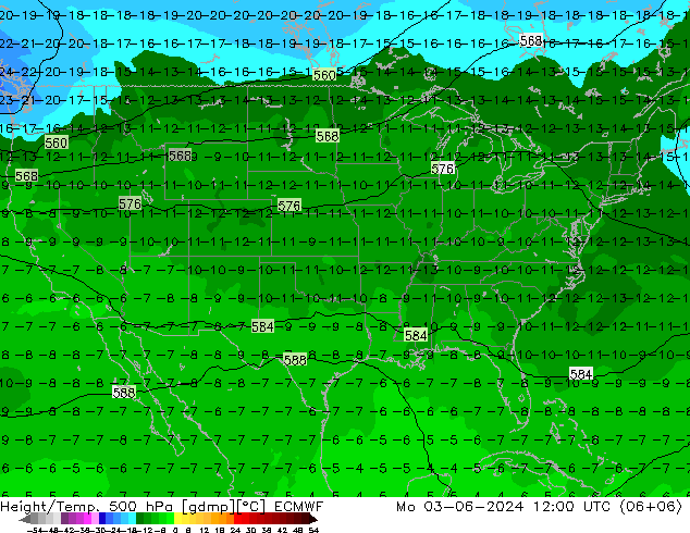 Z500/Yağmur (+YB)/Z850 ECMWF Pzt 03.06.2024 12 UTC