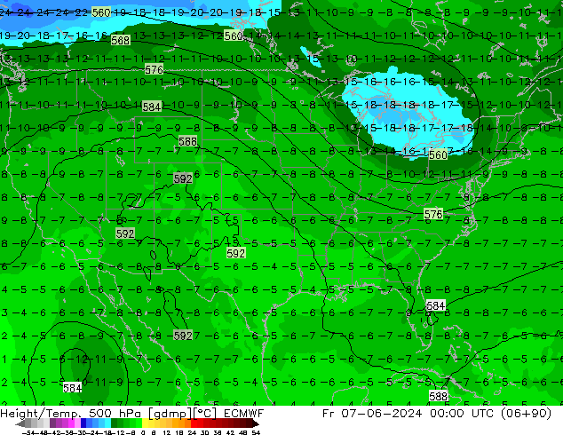 Height/Temp. 500 гПа ECMWF пт 07.06.2024 00 UTC