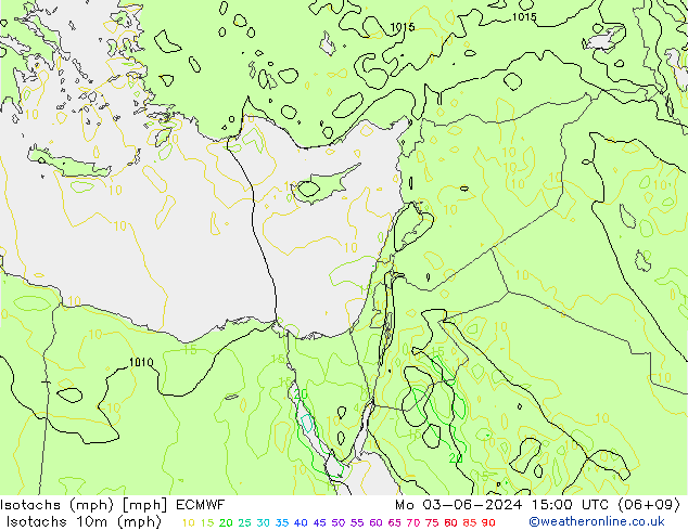 Isotachen (mph) ECMWF Mo 03.06.2024 15 UTC