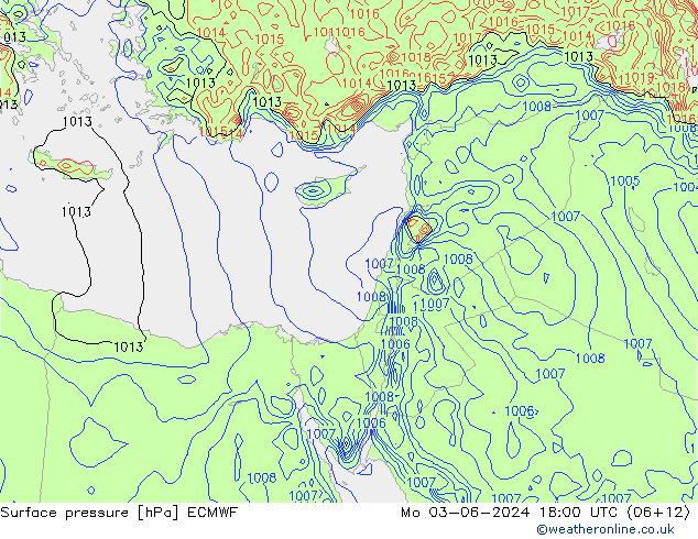 Surface pressure ECMWF Mo 03.06.2024 18 UTC