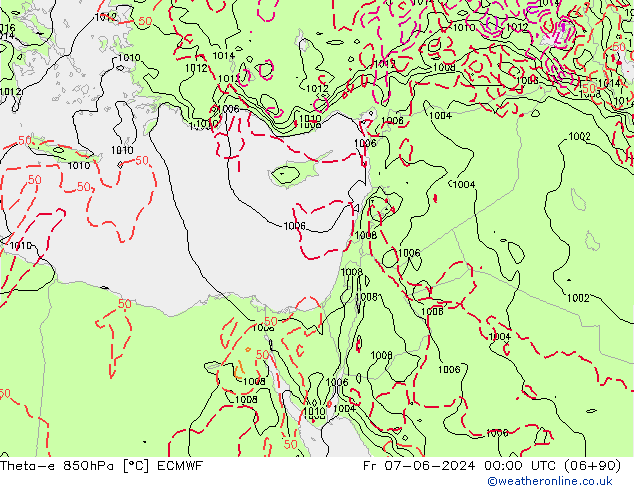 Theta-e 850гПа ECMWF пт 07.06.2024 00 UTC