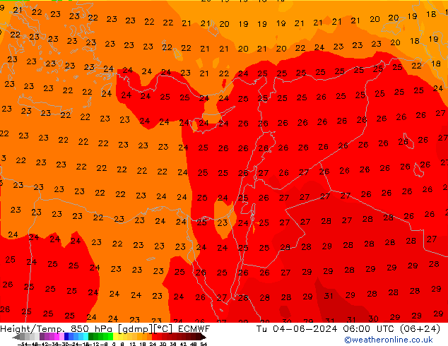 Z500/Yağmur (+YB)/Z850 ECMWF Sa 04.06.2024 06 UTC