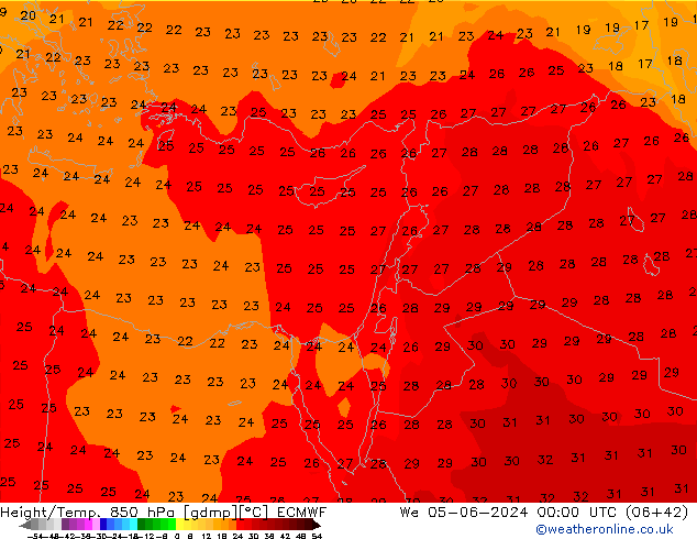 Z500/Rain (+SLP)/Z850 ECMWF Qua 05.06.2024 00 UTC