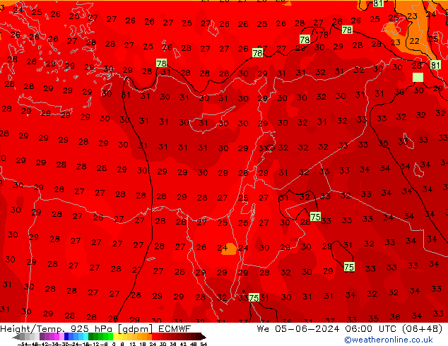 Height/Temp. 925 hPa ECMWF śro. 05.06.2024 06 UTC