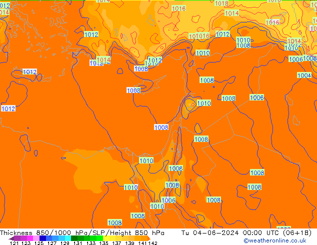 Thck 850-1000 hPa ECMWF Tu 04.06.2024 00 UTC