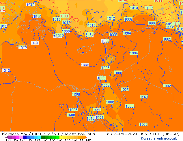 Thck 850-1000 hPa ECMWF Fr 07.06.2024 00 UTC