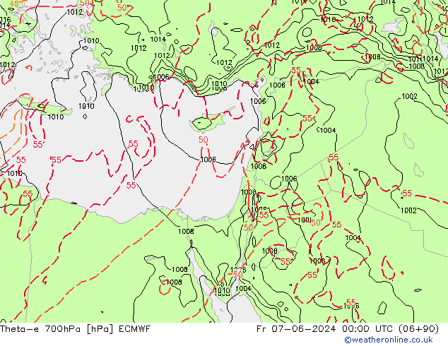 Theta-e 700hPa ECMWF Fr 07.06.2024 00 UTC