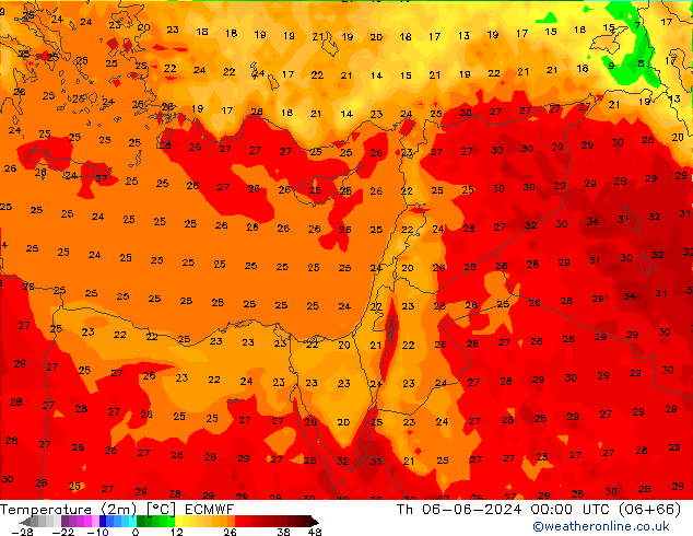 Temperature (2m) ECMWF Th 06.06.2024 00 UTC