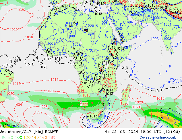 Corrente a getto ECMWF lun 03.06.2024 18 UTC