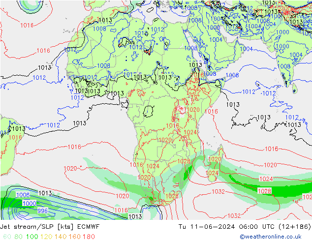 Jet stream/SLP ECMWF Tu 11.06.2024 06 UTC