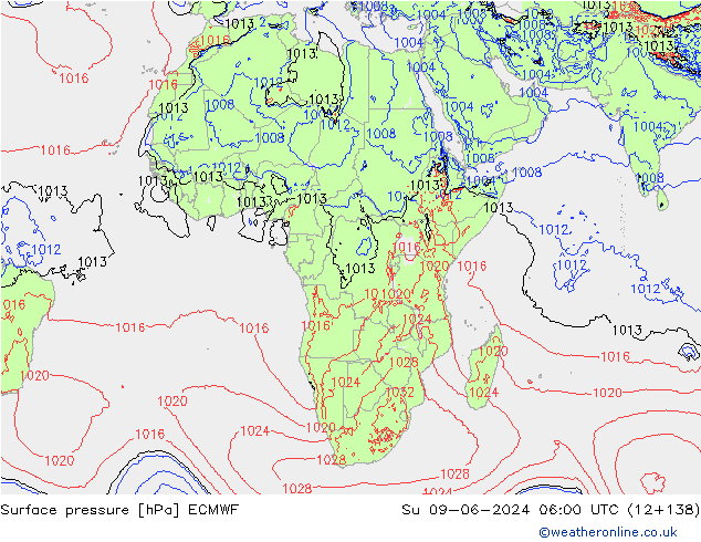 pressão do solo ECMWF Dom 09.06.2024 06 UTC