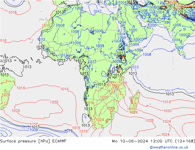 Presión superficial ECMWF lun 10.06.2024 12 UTC