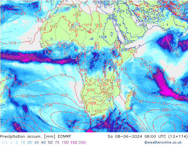 Precipitation accum. ECMWF Sa 08.06.2024 06 UTC