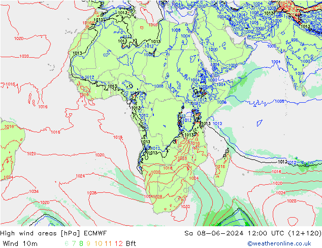 High wind areas ECMWF sáb 08.06.2024 12 UTC