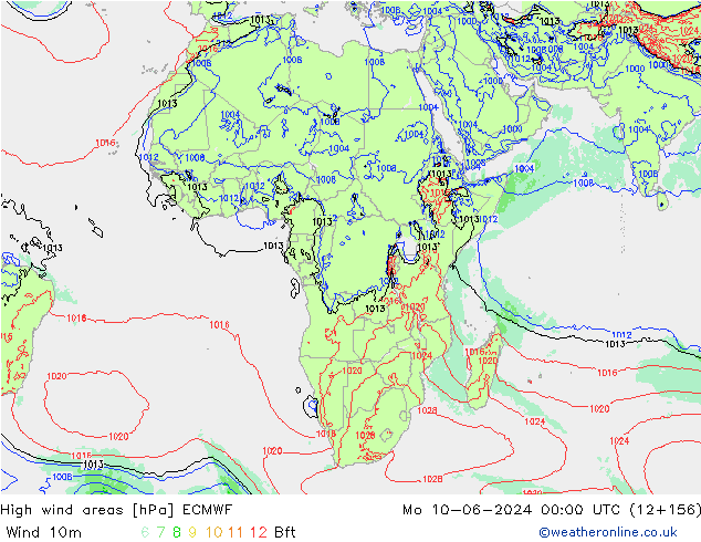 High wind areas ECMWF  10.06.2024 00 UTC