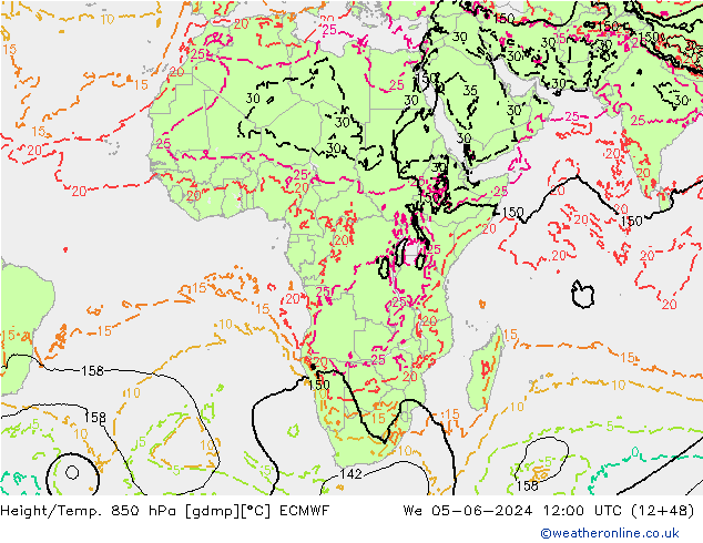 Z500/Rain (+SLP)/Z850 ECMWF mer 05.06.2024 12 UTC