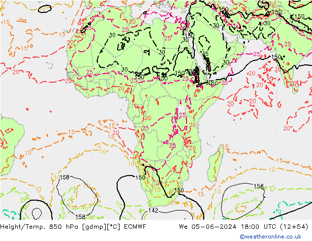 Z500/Yağmur (+YB)/Z850 ECMWF Çar 05.06.2024 18 UTC