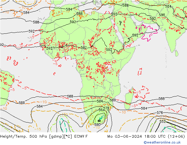 Z500/Rain (+SLP)/Z850 ECMWF lun 03.06.2024 18 UTC