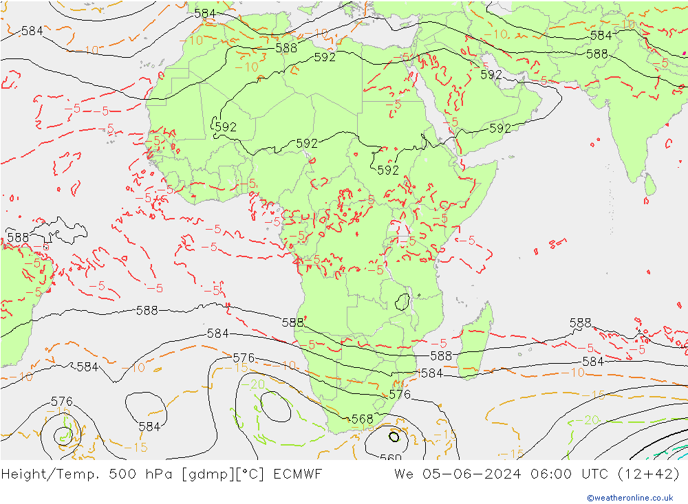 Height/Temp. 500 hPa ECMWF We 05.06.2024 06 UTC