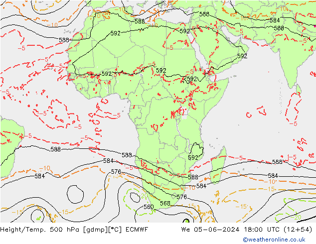 Z500/Yağmur (+YB)/Z850 ECMWF Çar 05.06.2024 18 UTC