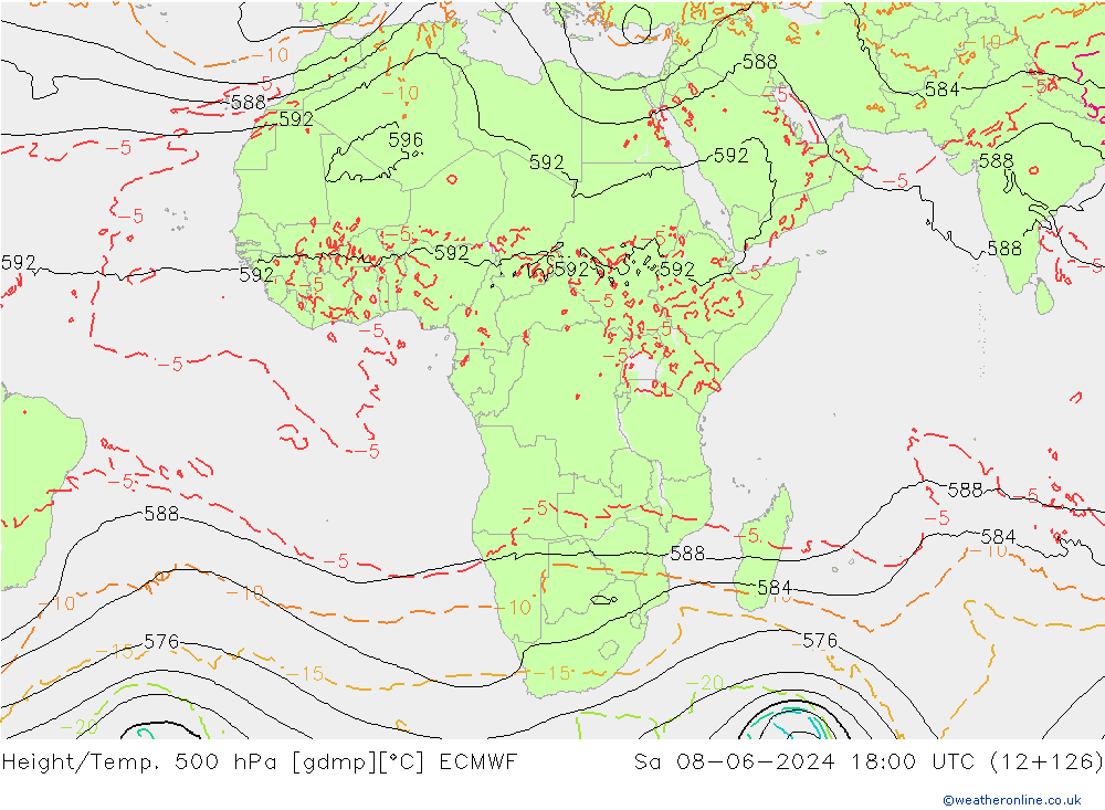 Height/Temp. 500 гПа ECMWF сб 08.06.2024 18 UTC