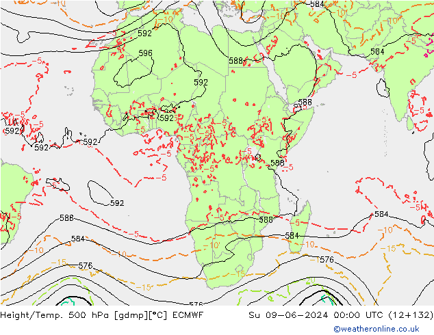 Z500/Rain (+SLP)/Z850 ECMWF Su 09.06.2024 00 UTC