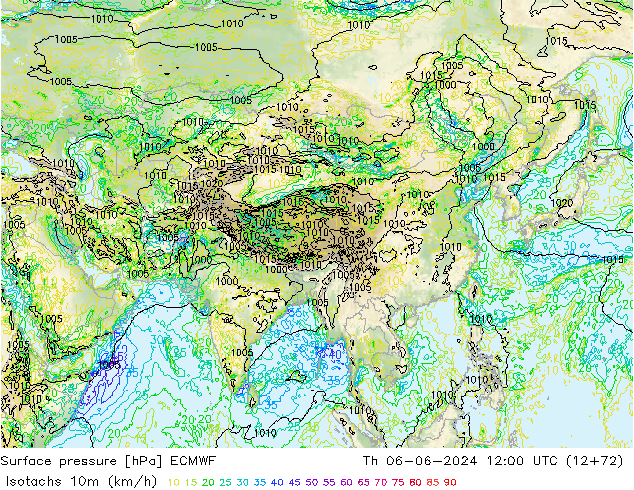 Isotachs (kph) ECMWF jeu 06.06.2024 12 UTC