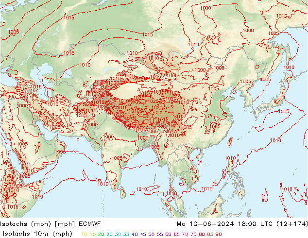 Isotachs (mph) ECMWF lun 10.06.2024 18 UTC