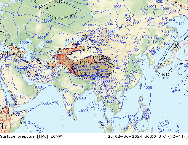 Surface pressure ECMWF Sa 08.06.2024 06 UTC