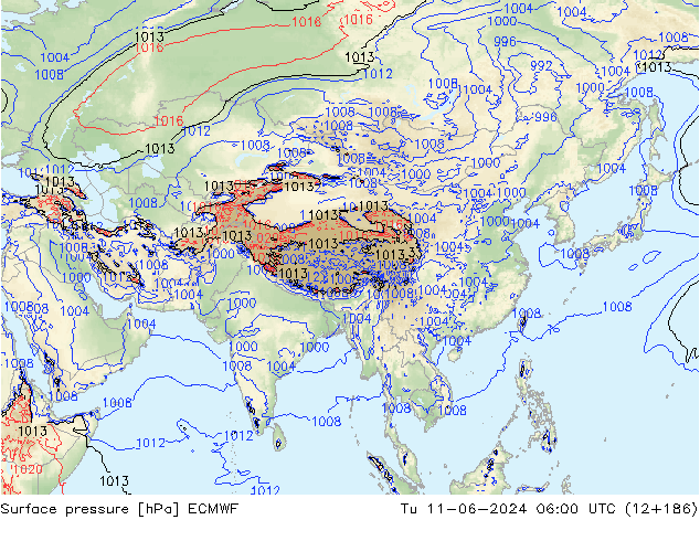 Surface pressure ECMWF Tu 11.06.2024 06 UTC