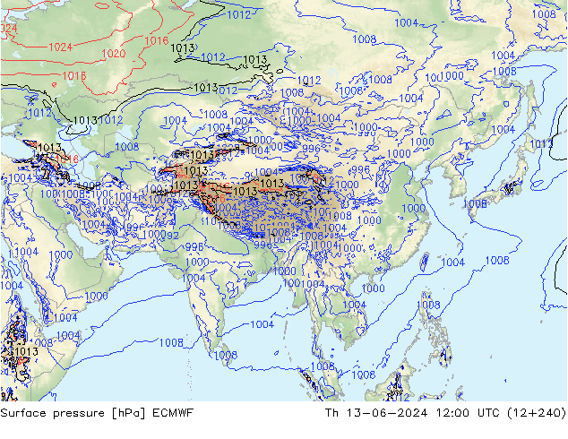 Pressione al suolo ECMWF gio 13.06.2024 12 UTC