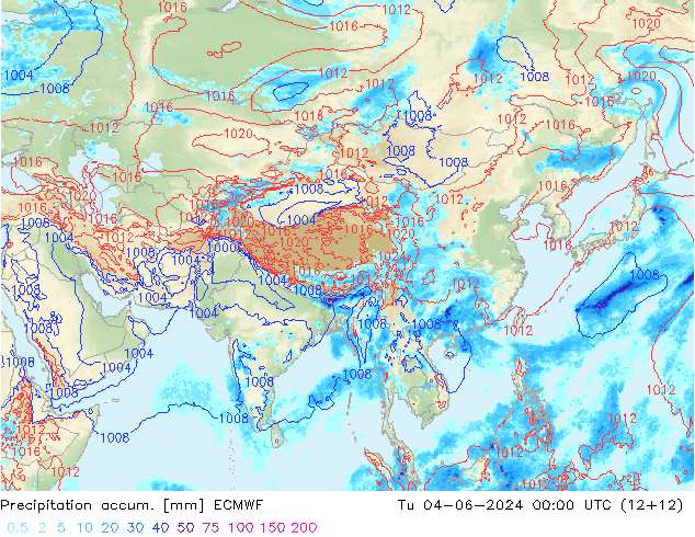 Precipitation accum. ECMWF Tu 04.06.2024 00 UTC