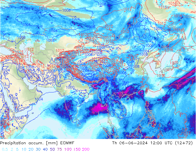 Precipitation accum. ECMWF gio 06.06.2024 12 UTC