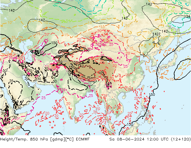 Z500/Rain (+SLP)/Z850 ECMWF so. 08.06.2024 12 UTC