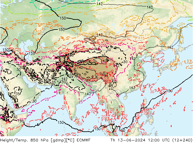 Height/Temp. 850 hPa ECMWF gio 13.06.2024 12 UTC