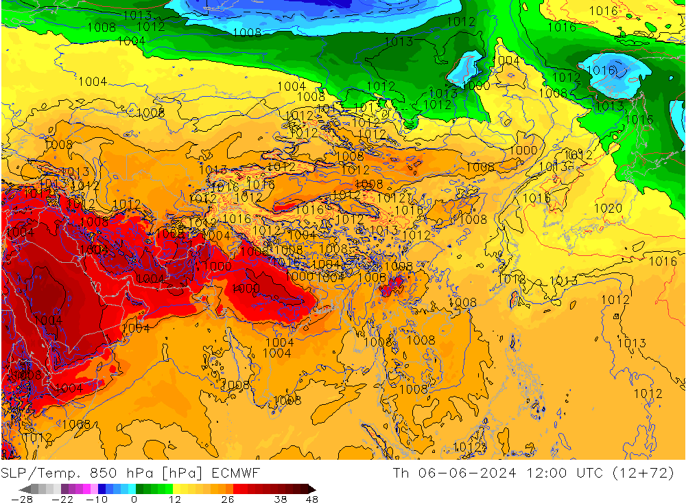 SLP/Temp. 850 hPa ECMWF czw. 06.06.2024 12 UTC