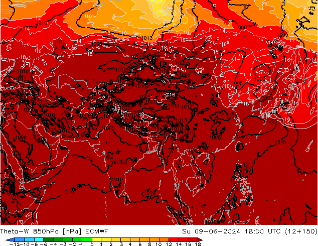 Theta-W 850hPa ECMWF Paz 09.06.2024 18 UTC