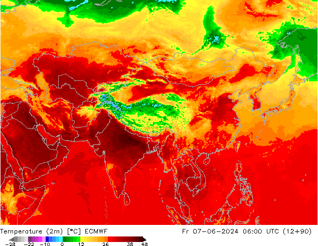 карта температуры ECMWF пт 07.06.2024 06 UTC